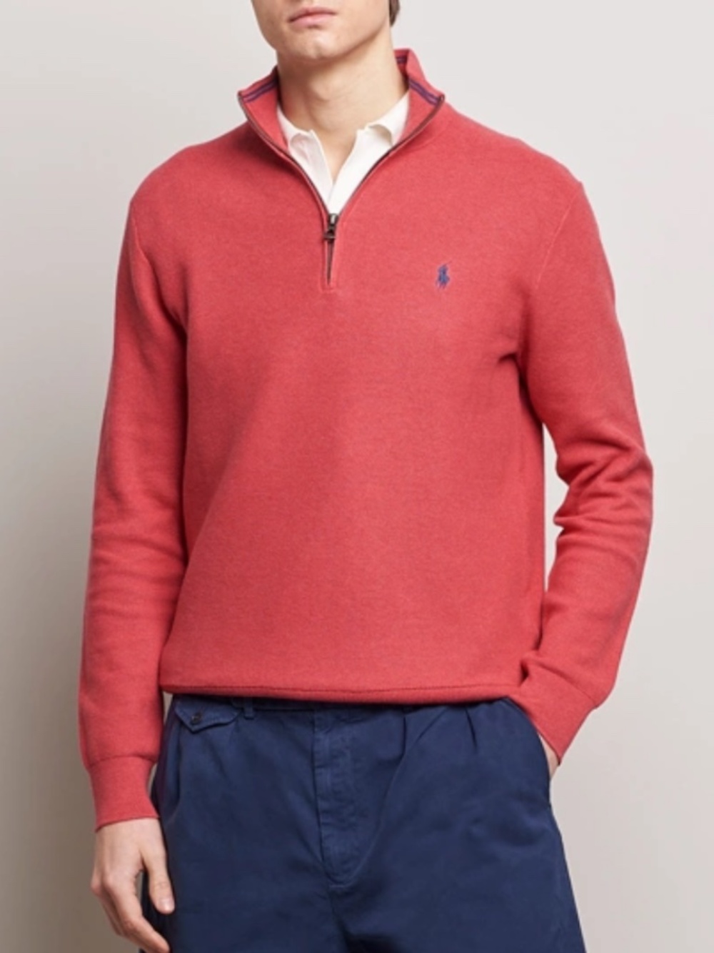 POLO Ralph Lauren Textured Mesh-Knit Pima Cotton Quarter-Zip Sweater